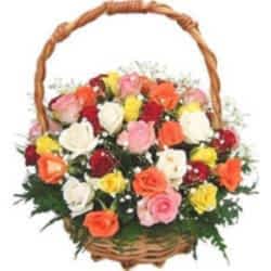 Send Basket of 15 Mix Colour Roses to Dhaka in Bangladesh