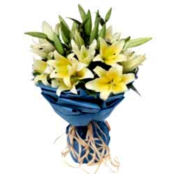 Send 9 Yellow lilies with Solidago to Dhaka in Bangladesh