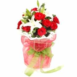 Send Red Roses with White  Lily Bouquet to Dhaka in Bangladesh