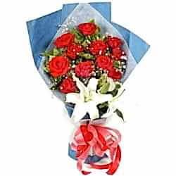 Send Miss You Roses with white Lily to Dhaka in Bangladesh