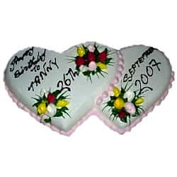 Send 6.6 Pounds Vanilla Double Heart Shape Cake by Swiss Cake to Dhaka in Bangladesh