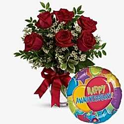Send 6 Red Roses & Anniversary Balloon to Dhaka in Bangladesh