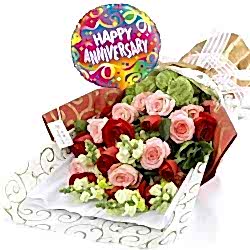 Send Mixed Roses & Annieversary Balloon to Dhaka in Bangladesh