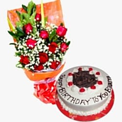 12 Red Roses with Black Forest Cake by Well Food