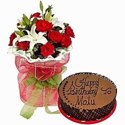 Rose and Lily Bouquet with chocolate dust Cake By Well Food