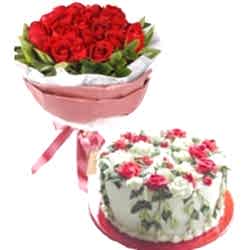 12 Red Roses with Vanilla Round Cake by Skylark