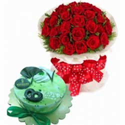 24 Red Roses with Kiwi Mousse Cake By Nutrient