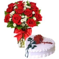 12 Red Roses with Vanilla Heart Cake by Skylark