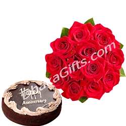 Send 12 Red Roses with Chocolate Cake to Dhaka