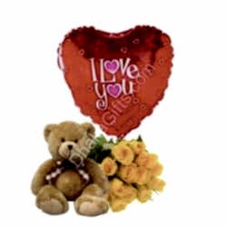 Send to 12 Yellow Roses,Brawn Bear with I Love you Balloon to Dhaka