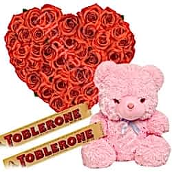 Send 36 Red Roses,Pink Bear with Toblerone Chocolate to Dhaka in Bangladesh
