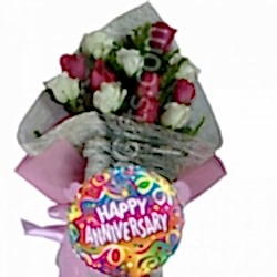 send 12 red and white roses with balloon to dhaka in bangladesh