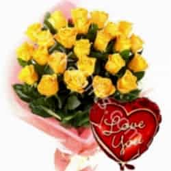Send 24 Yellow Roses with Balloon to Dhaka in Bangladesh