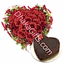 Send 24 Red Roses with Chocolate Cake to Dhaka in Bangladesh