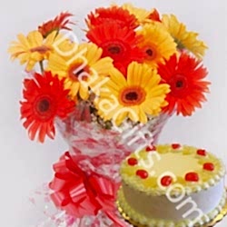 Send Yellow & Orange Gerberas with Pineapple Cake to Dhaka