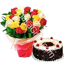 Send 24 Mixed Roses in  Bouquet with Chocolate Cake to Dhaka in Bangladesh