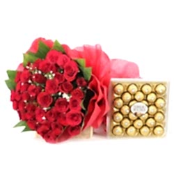 Send to 24 Roses Bouquet with Ferrero Rocher Chocolate to Dhaka
