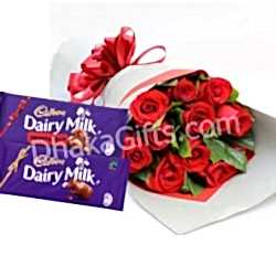Send to 12 Red Roses Bouquet with Dairy Milk Chocolate to Dhaka