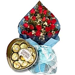 Send to 24 Red Roses Bouquet with Ferrero heart Shape Chocolate to Dhaka