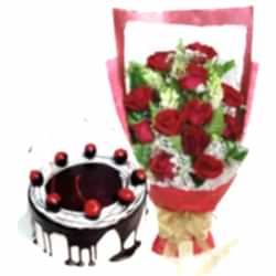12 Red Roses with Black Forest Cake by Skylark