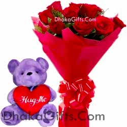 Send 12 Red Roses with FREE vase & Lovely Teddy Bear to Dhaka in Bangladesh
