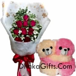 Send 12 Red Roses w/Teddy Bear to Dhaka in Bangladesh