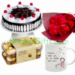 send imported roses,chocolate,decorated mug with cake to dhaka