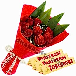 8 Red Roses in Bouquet With Toblerone milk Chocolate