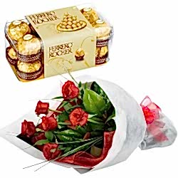 6 Red Roses with Ferrero Rocher Chocolate