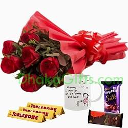 send chocolates,decorated mug with red roses to dhaka