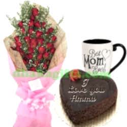 send chocolate cake,decorated mug with red roses to dhaka