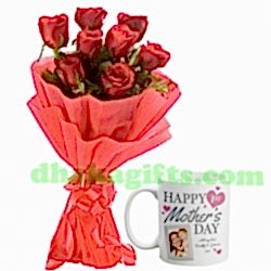 send red roses with mother's day mug to dhaka