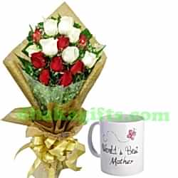 send 12 red roses with mother's day gift mug to dhaka