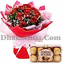 12 pieces red rose with 16 ferrero chocolate to philippines