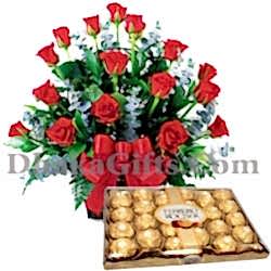 12 pieces red rose with 16 pieces ferrero rocher chocolate to philippines