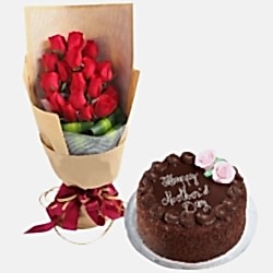 send 12 pcs imported roses with cahocolate cake to dhaka