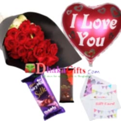send red roses bouquet,mylar balloon with chocolates to dhaka