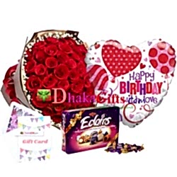 send 50 red roses bouquet,balloon with chocolates to dhaka