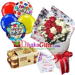 send roses in bouquet, balloon with chocolates to dhaka