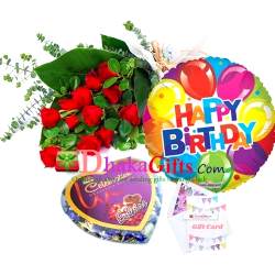 delivery red roses bouquet,birthday mylar balloon with chocolates to bd