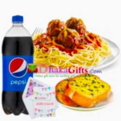 send bolognaise with garlic bread and pepsi to dhaka