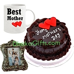 send mud chocolate cake with mug and photo frame to dhaka