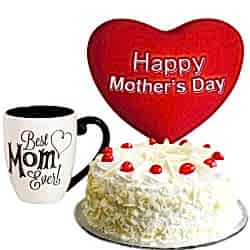 send white forest round cake with pillow and mug to dhaka