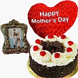 send black forest round cake with photo frame and pillow to dhaka