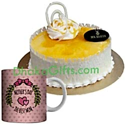 send musk mellon round cake with mother's day mug to dhaka