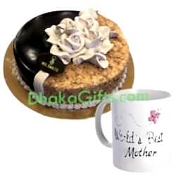 hazle nut round cake with decorated mug send to dhaka