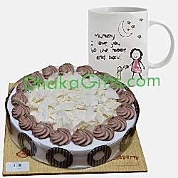 send mother's day mug with chocolate fudge cake to dhaka