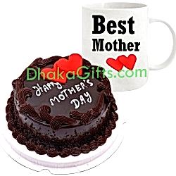 send mothers day mud chocolate cake with mug to dhakd