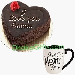 send round chocolate cake with decorated mug to dhaka