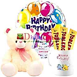mug and toblerone chocolate,balloon with teddy send to dhaka